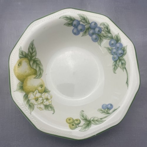 2 Assiettes creuses décagonales CHURCHILL décor fruits Diam.~20cm
