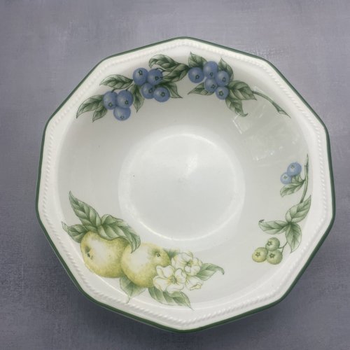 2 Assiettes creuses décagonales CHURCHILL décor fruits Diam.~20cm