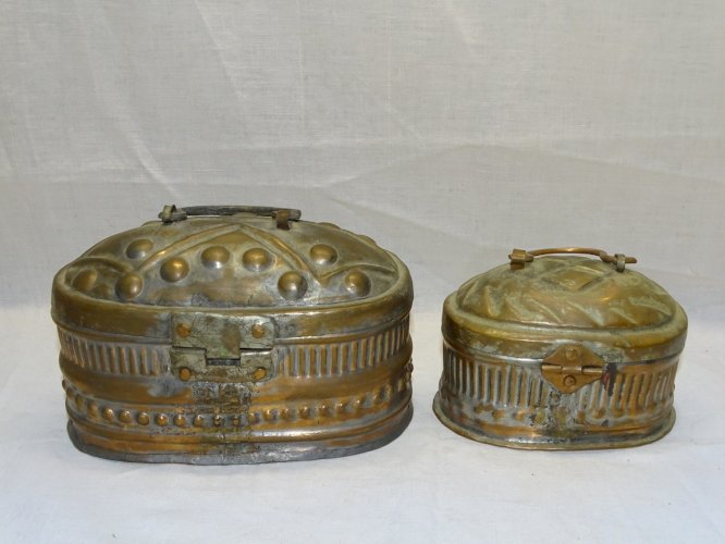 -2 BOITES A SAVON HAMMAM XIXe CUIVRE int. étamé COLLECTION déco SALLE de BAIN  D