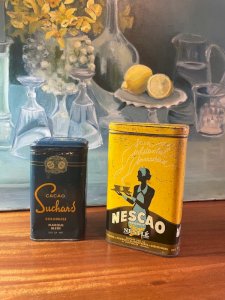 2 vintage cocoa tin boxes