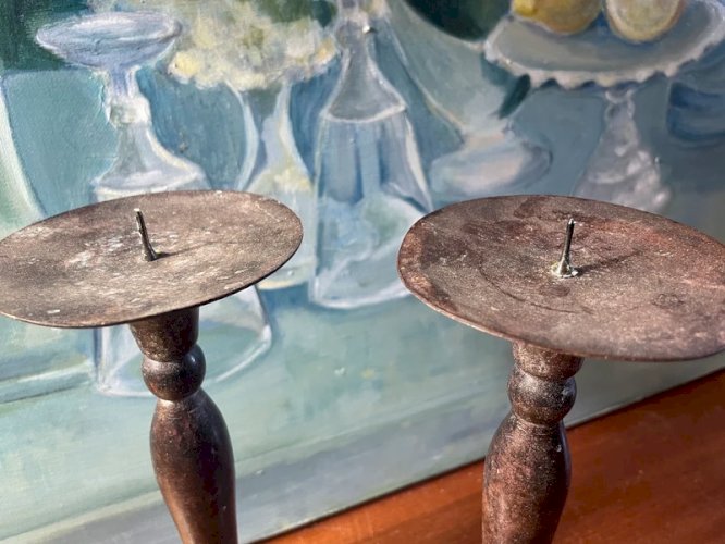 2 bougeoirs piques cierges vintage