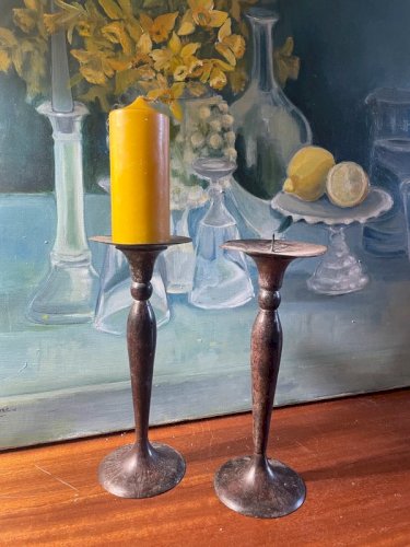 2 bougeoirs piques cierges vintage