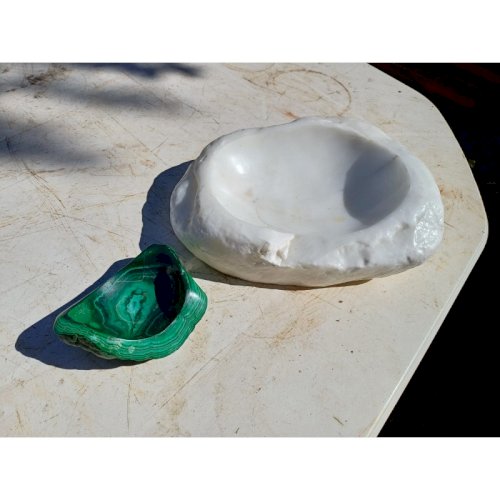 2 Cendriers ou Vide Poche Marbre Blanc et Malachite