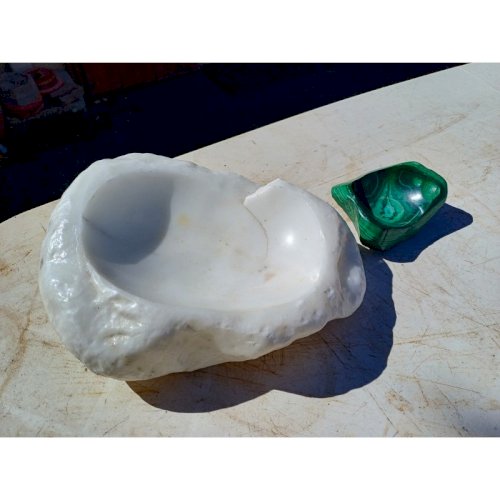 2 Cendriers ou Vide Poche Marbre Blanc et Malachite