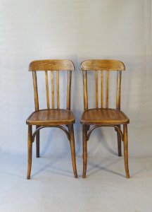 2 chaises Baumann N°188, vers 1930 assise bois- no Thonet -