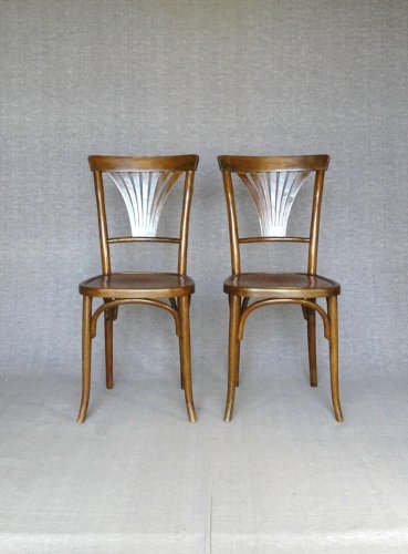 2 Chaises Bisrot Baumann N° 68 , 1925 assise bois lamée. no Thonet