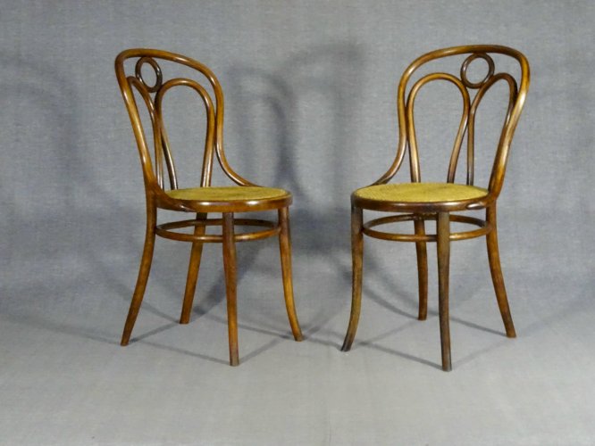 2 Chaises bistrot bois courbé N°36 par FIUME, vers 1900 no Thonet