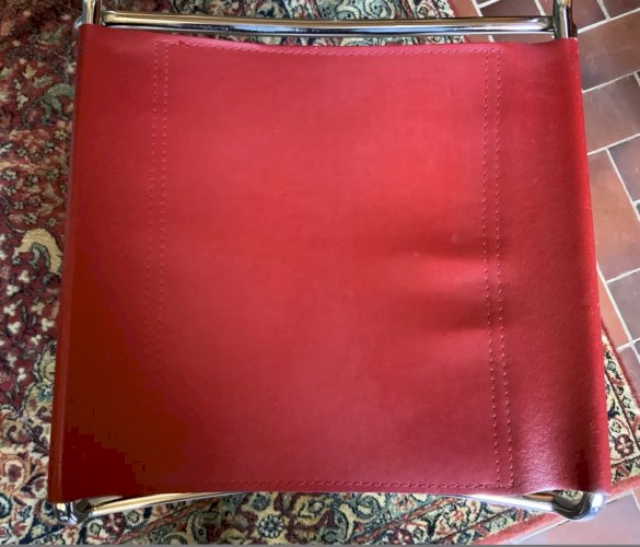 2 chaises tubulaires en croute de cuir Rouge Italy, Design 1970