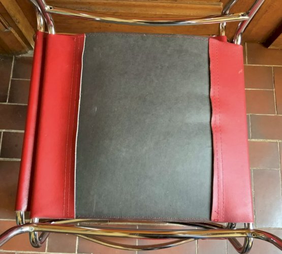 2 chaises tubulaires en croute de cuir Rouge Italy, Design 1970