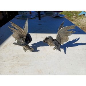 2 Coqs en Métal Argenté