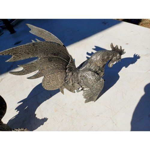 2 Coqs en Métal Argenté