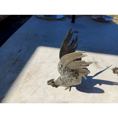 2 Coqs en Métal Argenté