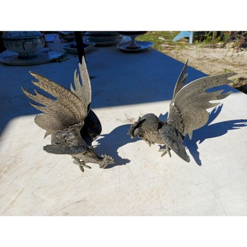 2 Coqs en Métal Argenté