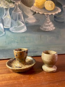 2 vintage pyrite stone egg cups