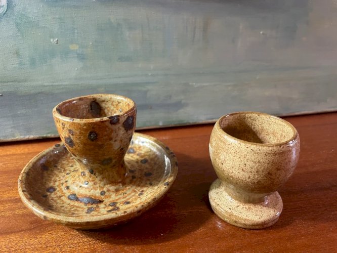 2 coquetiers en grès pyrité vintage