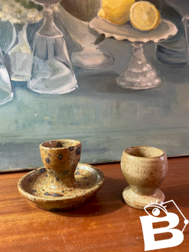 2 coquetiers en grès pyrité vintage