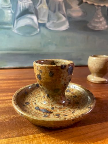 2 coquetiers en grès pyrité vintage