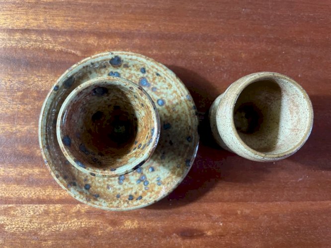 2 coquetiers en grès pyrité vintage