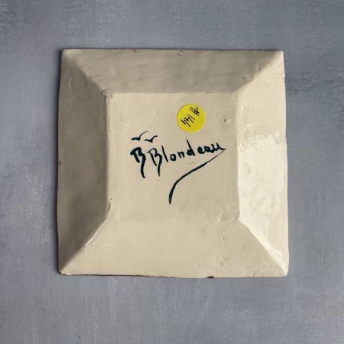 2 coupelle vide poche carré céramique signé B Blondeau ~12,7 X 12,7cm