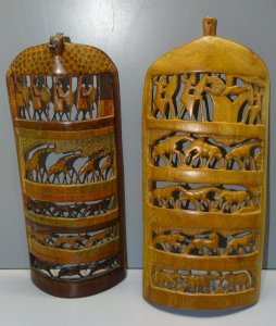 -2 HALF-WHOLE CARVED BAMBOOS ELEPHANTS GIRAFFES MEN LIONS HORSES ETC... D