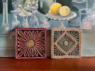 2 dessous de plat en rotin vintage