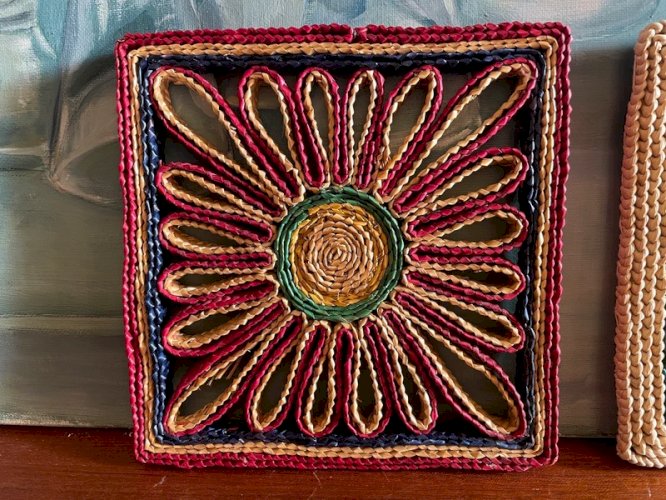 2 dessous de plat en rotin vintage