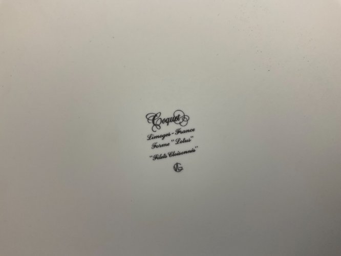 2 grand plats porcelaine de limoges COQUET modèle lotus filets cloisonnés