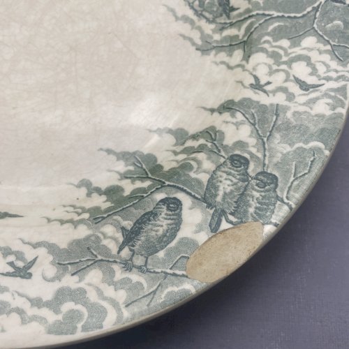 2 grandes assiettes plats SARREGUEMINES U&C décor NEIGE oiseaux Diam.~26 & 27cm