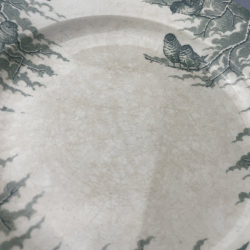 2 grandes assiettes plats SARREGUEMINES U&C décor NEIGE oiseaux Diam.~26 & 27cm