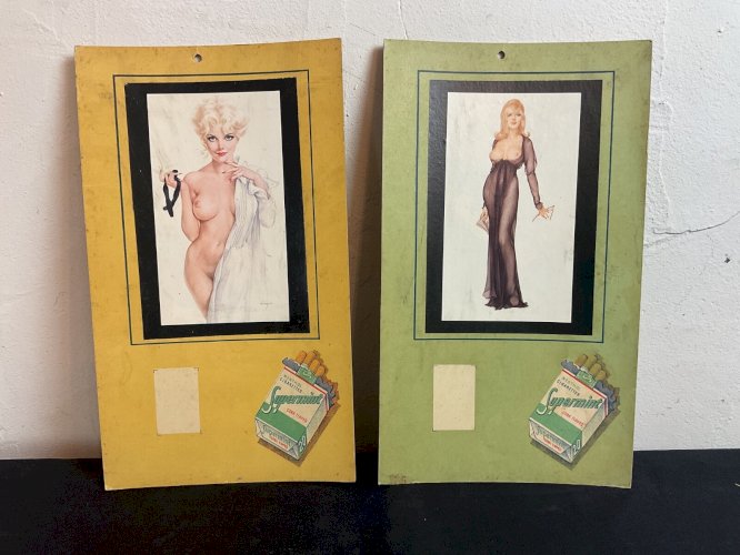 2 gravures publicitaire cigarettes supermint Femme Nu Nue Peinture Erotica
