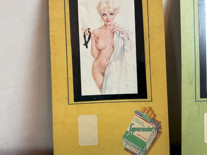 2 gravures publicitaire cigarettes supermint Femme Nu Nue Peinture Erotica