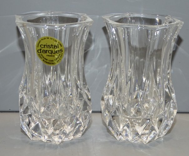 -2 JOLIS PETITS VASES A VIOLETTES CRISTAL D'ARQUES COLLECTION DECO VITRINE   D