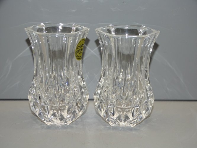-2 JOLIS PETITS VASES A VIOLETTES CRISTAL D'ARQUES COLLECTION DECO VITRINE   D