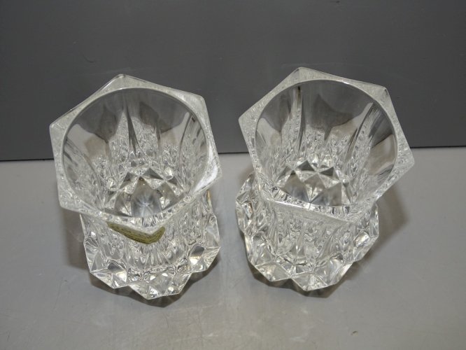 -2 JOLIS PETITS VASES A VIOLETTES CRISTAL D'ARQUES COLLECTION DECO VITRINE   D