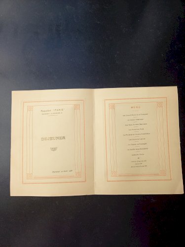 2 Menus de collection du Paquebot " Paris " de 1935