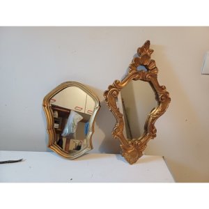 2 Wooden Mirrors with Golden Stucco