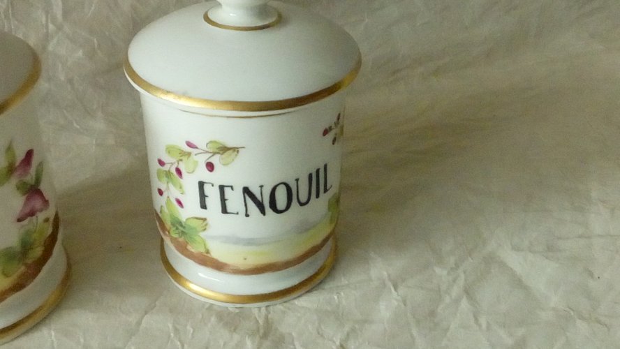 2 PETITS POTS A EPICE POTS A PHARMACIE APOTHICAIRE EN PORCELAINE PILLIVUYT FRANC