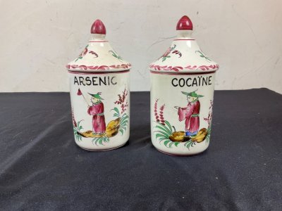 2 Apothecary Pharmacy Jars Chinese Decor Strasbourg Faience