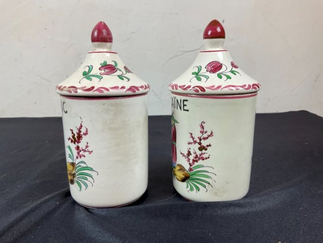 2 Pots à Pharmacie apothicaire Décor aux Chinois Faïence de Strasbourg