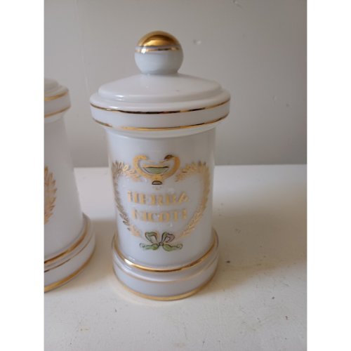 2 Pots a Pharmacie en Opaline Blanche