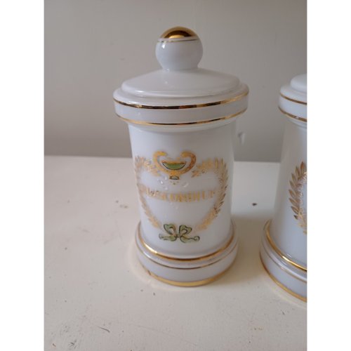 2 Pots a Pharmacie en Opaline Blanche