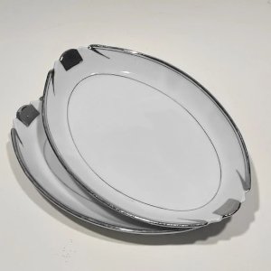 2 antique Art Deco porcelain dishes with platinum silver trim