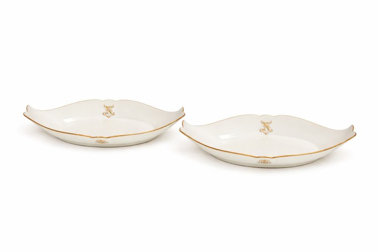 2 Raviers Sèvres Monogramme N – Porcelaine XIXe – Décor Impérial