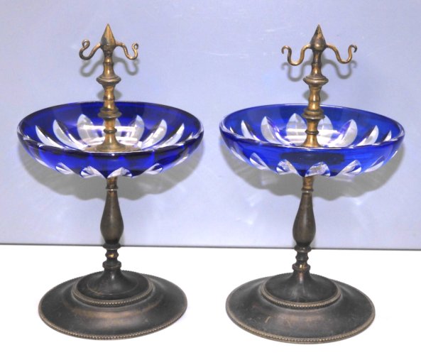 -2 SUPERBES BAGUIERS VIDES POCHES NIII XIXe CRISTAL BACCARAT ST LOUIS BOHEME   D