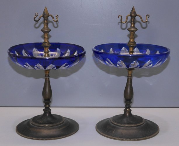-2 SUPERBES BAGUIERS VIDES POCHES NIII XIXe CRISTAL BACCARAT ST LOUIS BOHEME   D