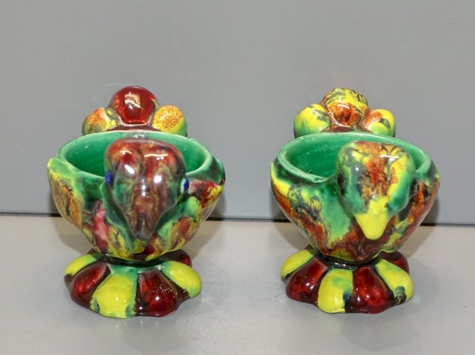 -2 SUPERBES COQUETIERS BARBOTINE FORME POUSSINS MULTICOLORES COLLECTION    D