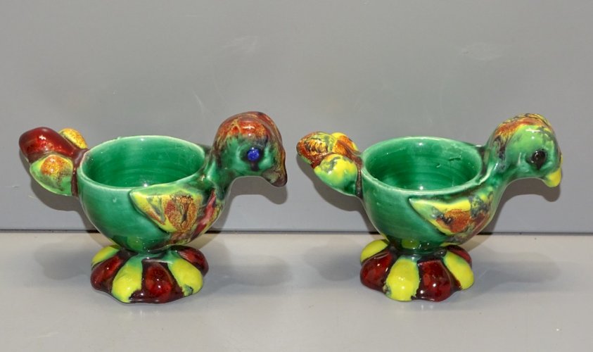 -2 SUPERBES COQUETIERS BARBOTINE FORME POUSSINS MULTICOLORES COLLECTION    D