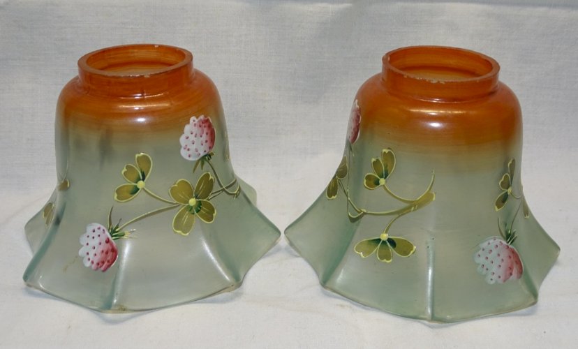 -2 SUPERBES TULIPES de LAMPE A PETROLE/LAMPE A POSER VERRE DECOR FLEURS EMAIL  D