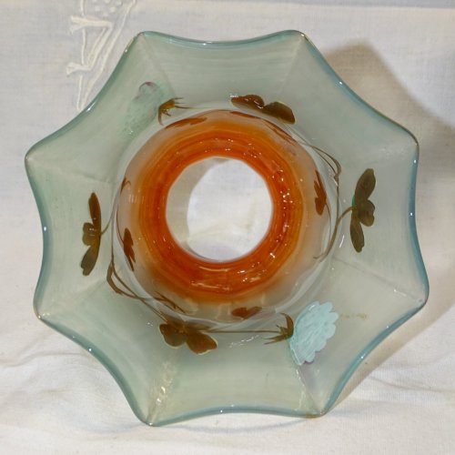 -2 SUPERBES TULIPES de LAMPE A PETROLE/LAMPE A POSER VERRE DECOR FLEURS EMAIL  D