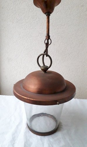 2 suspensions en métal cuivré et verre